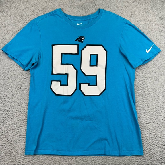 Nike Luke Kuechly #59 Shirt Mens Large Blue Nike Tee Athletic Cut Panthers Sport - Picture 1 of 13